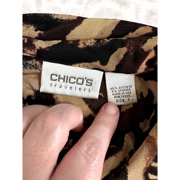 Chico's Traveler Liquid Knit Animal Print Slinky Button Up Duster/Dress, Sz M/8 - Picture 12 of 16